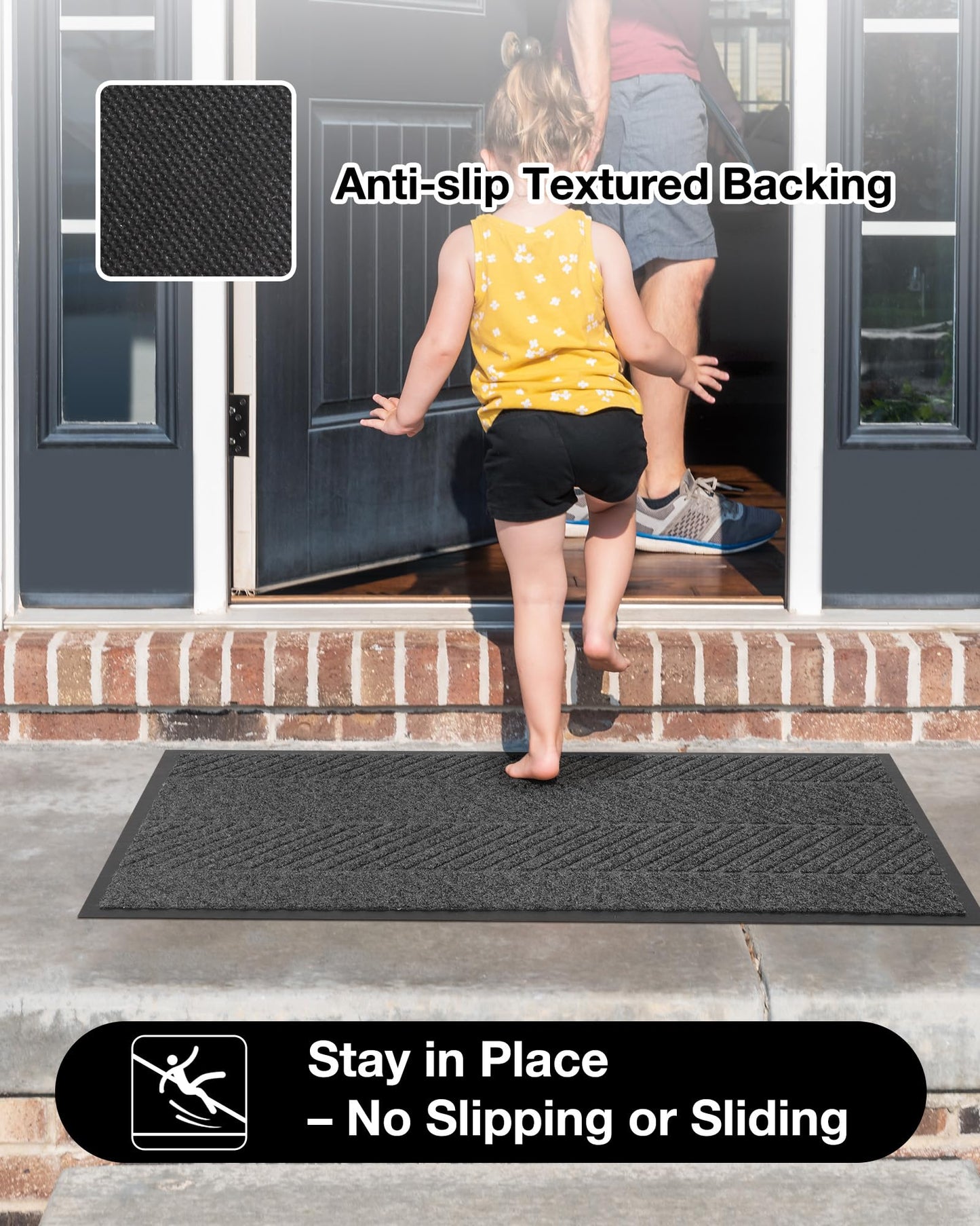 ZPAI 5′ x 7′ Heavy Duty Front Door Mat Indoor Outdoor Entrance, Large Non-Slip All Weather Commercial Floor Mat for Entryway, Low Profile Waterproof Industrial Rug for Garage (Charcoal Grey)