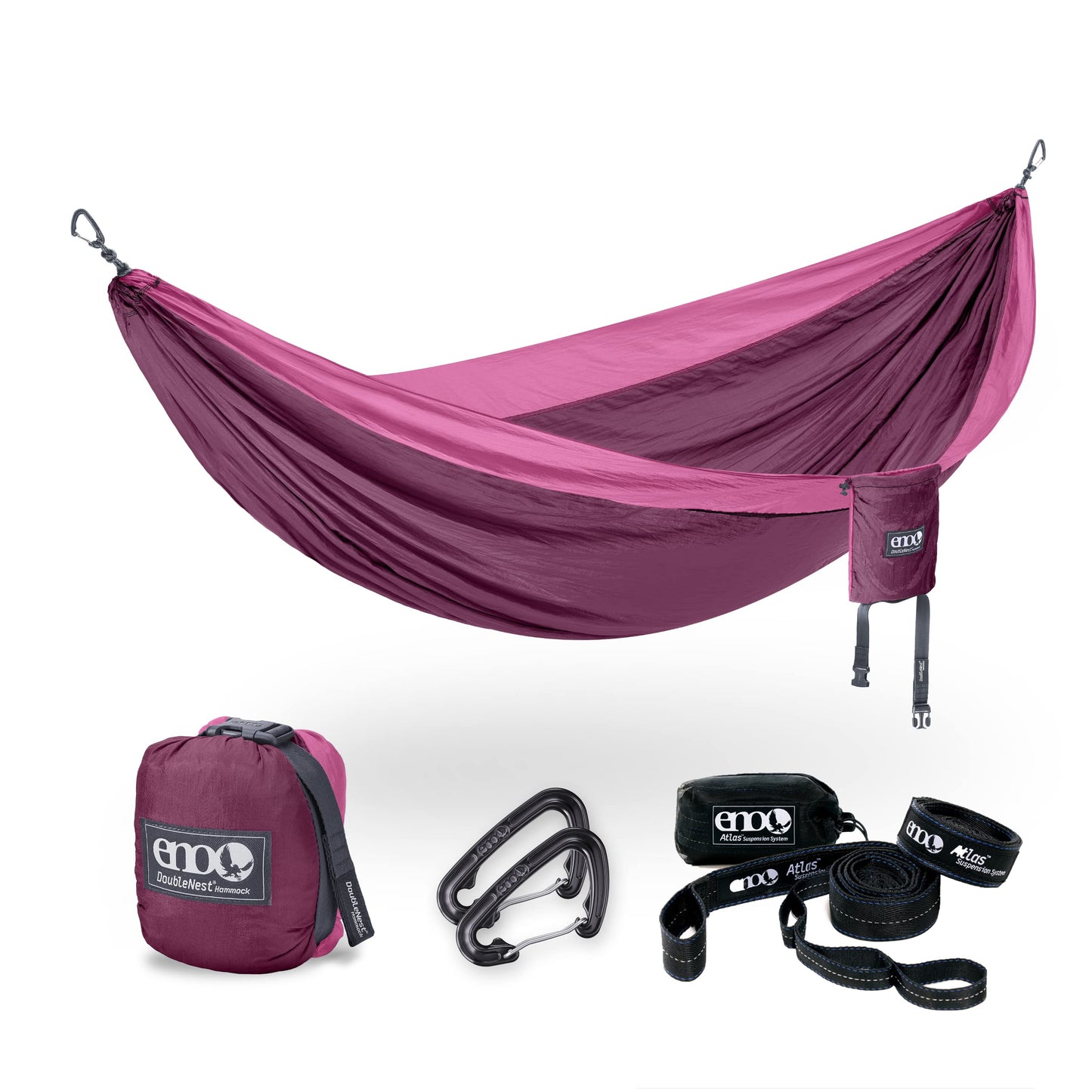 ENO Bundle, Includes the SingleNest Hammock & Atlas Suspension System, Lightweight, Durable Hammock with Straps for Camping, Hiking & Travel, Plum/Berry