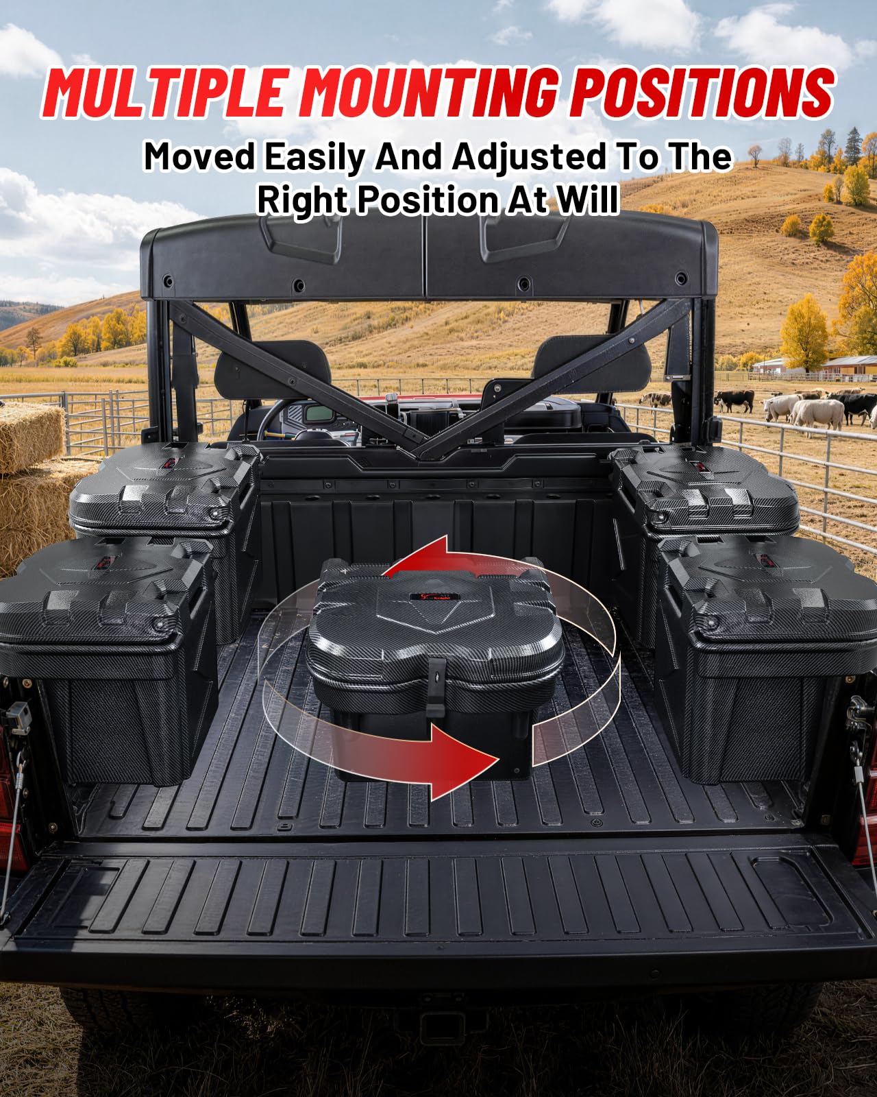 StarknightMT 24L Carbon Fiber Bed Storage Box, Lockable Off-Road Cargo Organizer Compatible with 2016-2026 Polaris Ranger 500/570/900/1000 XP & General 1000, Heavy-Duty
