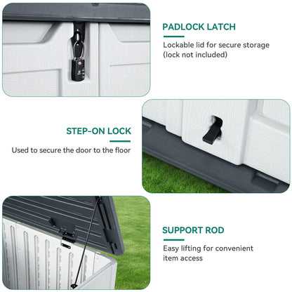 YITAHOME Outdoor Horizontal Storage Sheds w/o Shelf, 35 Cu Ft Lockable Resin Waterproof Shed, Ideal for Garden Tools, Easy to Assemble, Light Gray