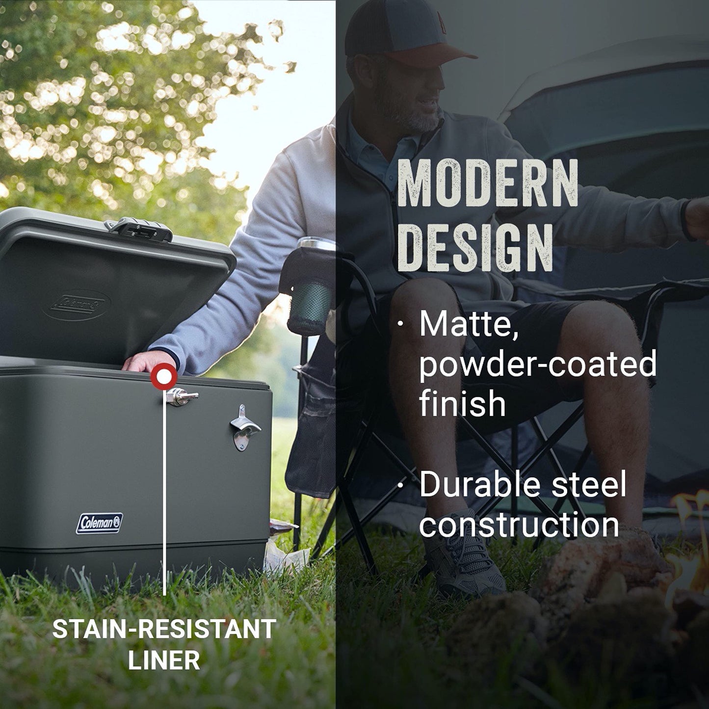 Coleman Reunion Premium Insulated 54qt Steel Belted Cooler Leak-Resistant Heavy-Duty Latch Handles Drain & Bottle Opener Perfect for Camping Tailgating Beach Picnic & More