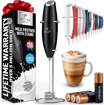 Zulay Kitchen Tornado Triple Whisk Milk Frother - Handheld Foam Maker for Coffee & Lattes - Obsidian Black