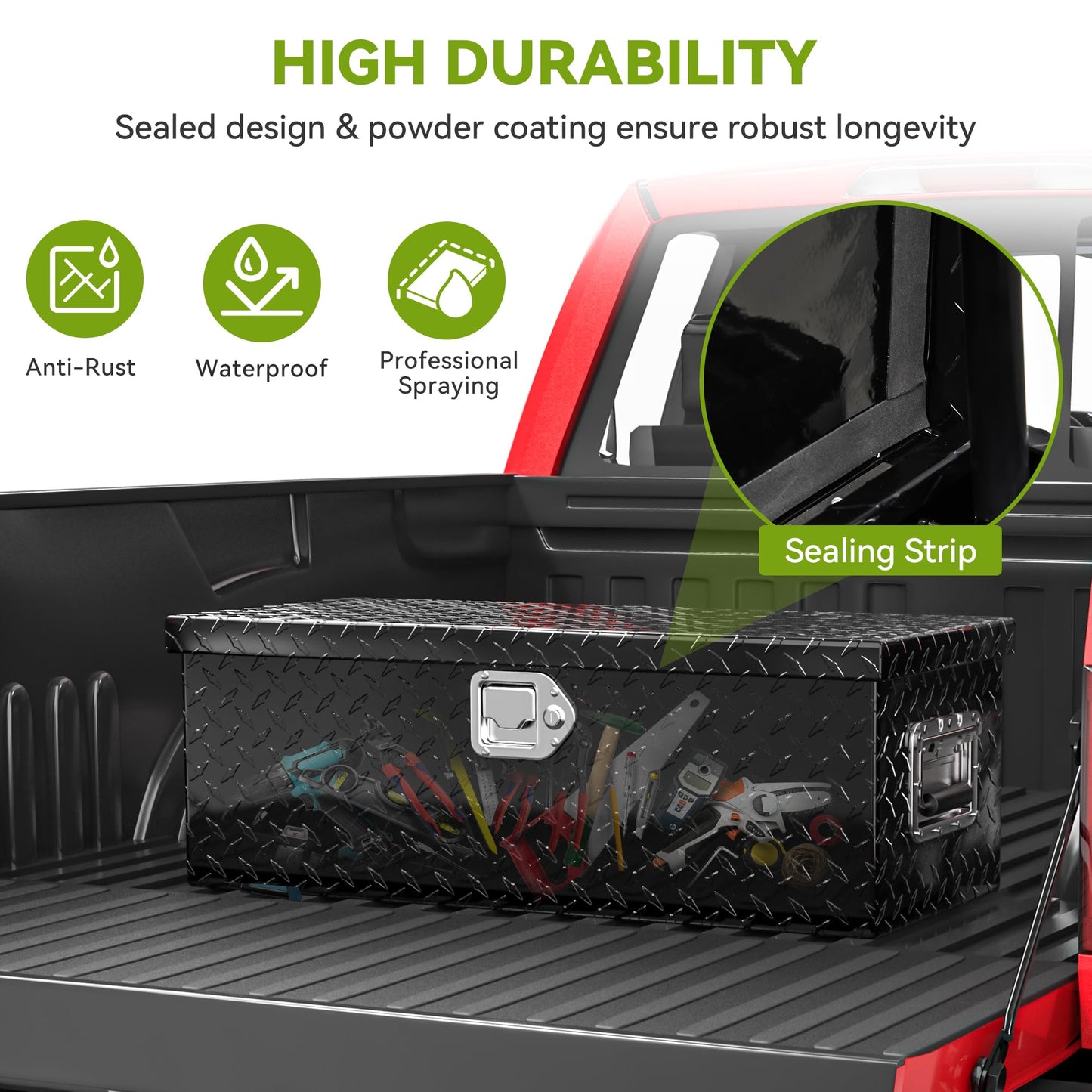 AUTOSAVER88 39 Inch Truck Bed Tool Box, Heavy Duty Aluminum Diamond Plate Tool Box Chest, Waterproof Chest Storage Box with Sliding Shelf and Lock for Trucks, Trailers, RVs, Warehouses