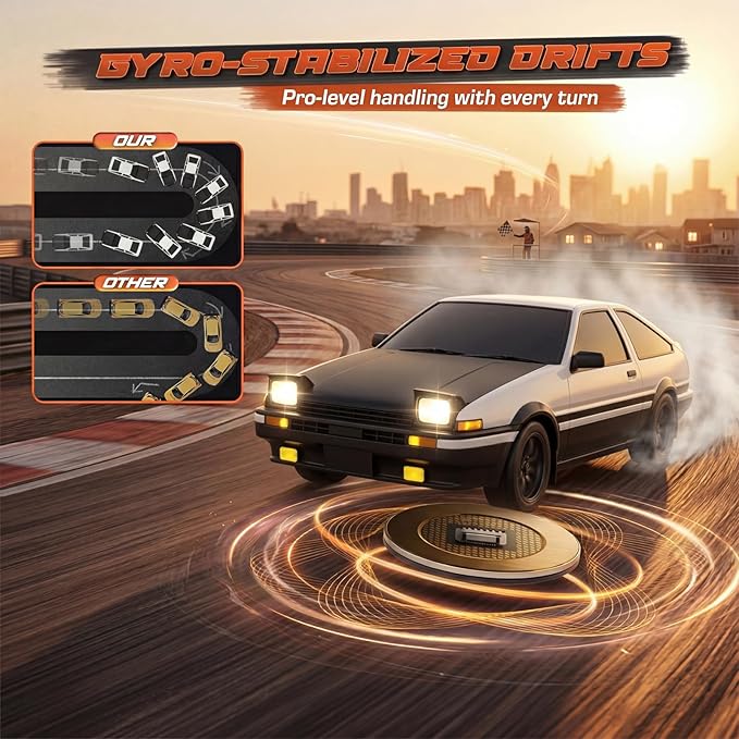 [2026 New Upgrade 1/43 Scale Mini RC Drift Car with Gyroscope Toys for Age 8-14 Old Birthday Gifts Micro Small with Full Proportional RTR 2.4GHz Remote 2 Tire Sets 8 Cones - White