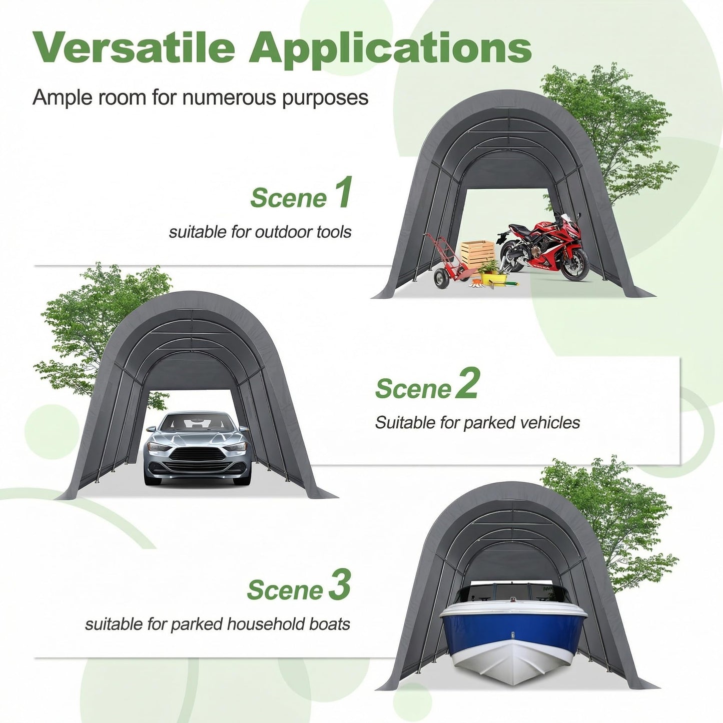 COBIZI 10x15 Carport Canopy Heavy Duty Portable Garage Tent with Double Zippered Roll-up Doors & Vents, Large Space Car Port Car Garage Waterproof Anti-Snow for Cars, Boats, Trucks, Gray