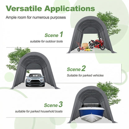 COBIZI 10x15 Carport Canopy Heavy Duty Portable Garage Tent with Double Zippered Roll-up Doors & Vents, Large Space Car Port Car Garage Waterproof Anti-Snow for Cars, Boats, Trucks, Gray