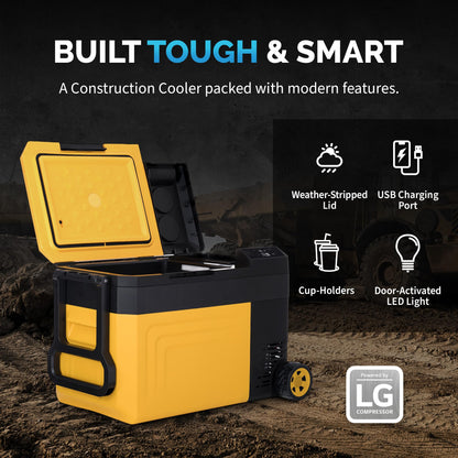 Newair 25 Qt. Portable Electric Cooler, 12v Car Mini Fridge, Hard Lunch Box for Jobsite, Workshop, Camping | Battery Powered Outdoor Cooler by 18/20V Dewalt, Bosch, Makita, Milwaukee Tool Batteries