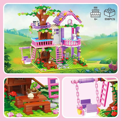 Tree House Building Set for Girls - 558pcs Treehouse Building Blocks Toys Forest Camp House Bricks Kit with Animals Birthday for Kids Girls Boys Age 6 7 8 9 10 11 12+
