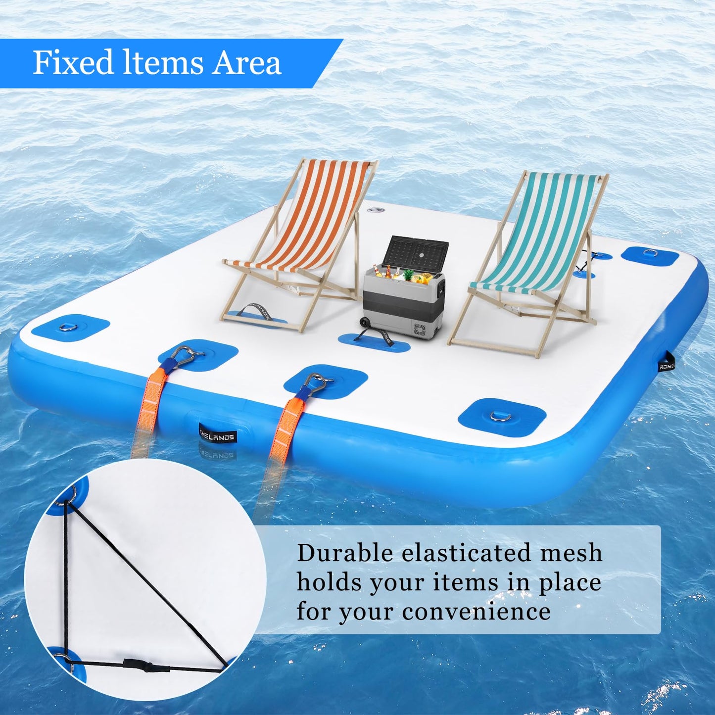 ROMELANDS Inflatable Floating Dock, Swim Platform Floating Island Raft, Large Air Mat Inflatable Water Pad with None-Slip Surface for Lake Pool Beach Ocean