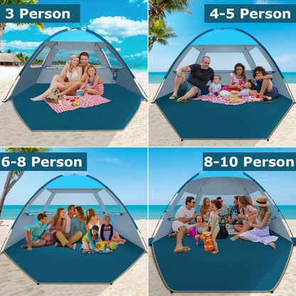 COMMOUDS Beach Tent Sun Shelter for 3/4/6/8 Person, UPF 50+ UV Protection Beach Shade Canopy Tent, Lightweight, Easy Set Up and Carry