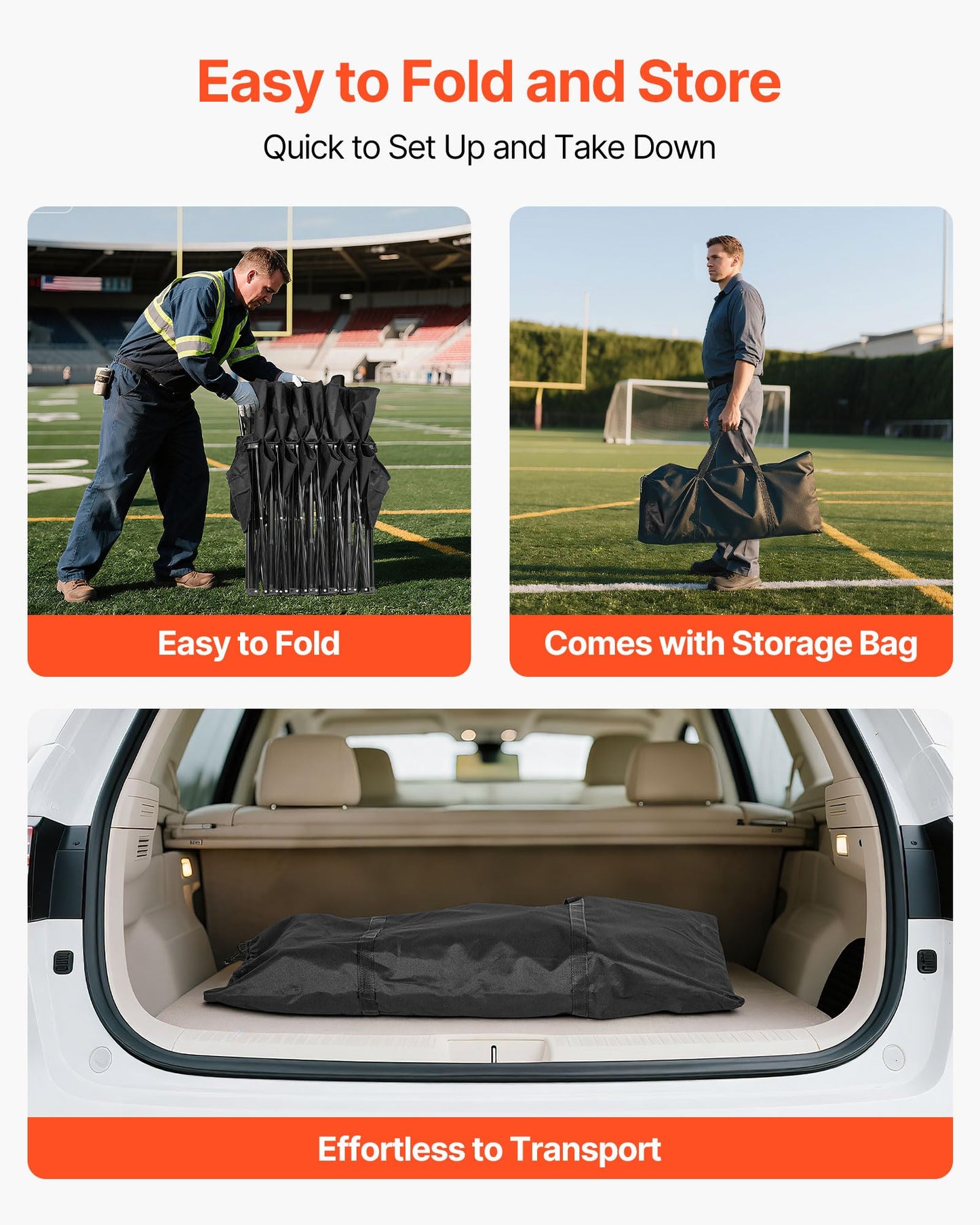 VEVOR Portable Folding Bench, 6 Seat Soccer Bench with Multiple Storage Pockets & Carrying Bag, Lightweight Sideline Seating with Back Rest for Football, Baseball, Camping, Outdoor Events, Black