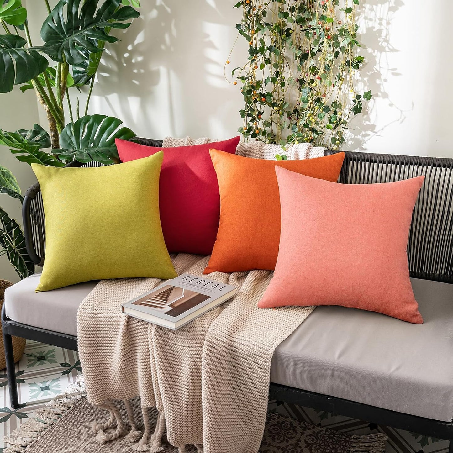 MIULEE Decorative Outdoor Throw Pillow Covers - Waterproof Faux Linen Cushion Cases | 20x12 Inch Blush Pink (Pack of 2)