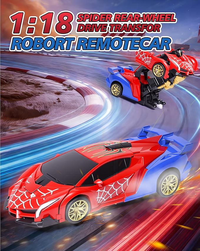 Spider RC Transforming Robot Hobby Cars - Remote Control Car for Toddler 1:18 Scale 360° Rotation 2.4 Ghz Remote Electric Vehicles Fight Toys for 3+ Years Old Children as Birthday Gift
