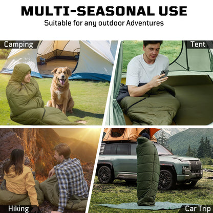 Mummy Sleeping Bag for Adults, 25℉-36℉ Cold Weather Backpacking Sleeping Bag, Lightweight 3-4 Season Winter Camp Bag with Adjustable Hood & Compression Sack, Machine Washable