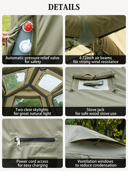MC TOMOUNT Inflatable Tents for Camping, 6/8/10 Person Large Family Blow Up Camping Tent with 2 Doors 4 Windows 2 Skylights, Double Layer Waterproof Air Glamping Tent for Outdoor Camping Picnic Party