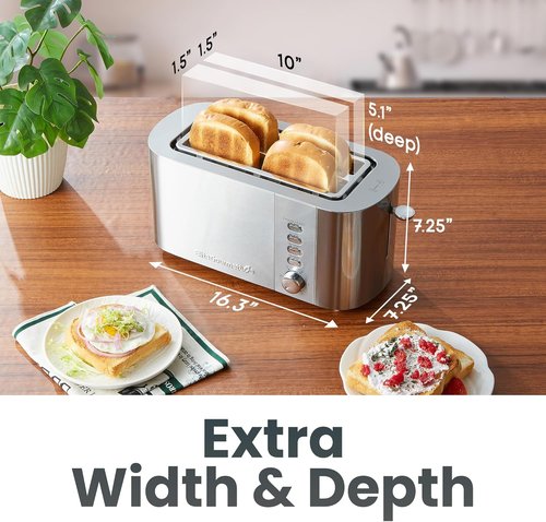Elite Gourmet ECT4123X 4-Slice Toaster - Extra Wide Slots, 6 Shade Settings, Stainless Steel Finish