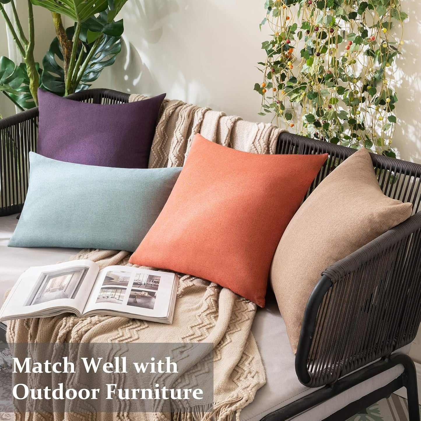 MIULEE Decorative Outdoor Throw Pillow Covers - Waterproof Faux Linen Cushion Cases | 26x26 Inch Coral Red (Pack of 2)