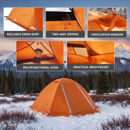 Clostnature Lightweight Backpacking Tent - 2 Person 4 Season Ultralight Waterproof Camping Tent, Large Size Easy Setup Tent for Winter, Cold Weather, Family, Outdoor, Hiking and Mountaineering