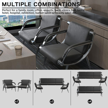 wonline 3 Seat Waiting Room Chair with Armrest PU Leather Office Furniture, Office Guest Seating Lobby Conference Reception Chairs for Airport Clinic Hospital Bank Salon Barber(Black)