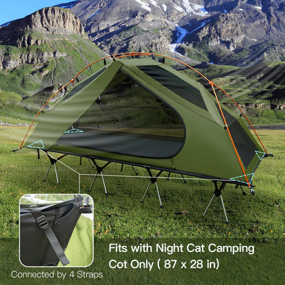 Night Cat Camping Cot Tent - Waterproof 1-Person Off-Ground Combo Cot Bed for Adults Portable Easy Set-up Tent Green 27.5'' Width