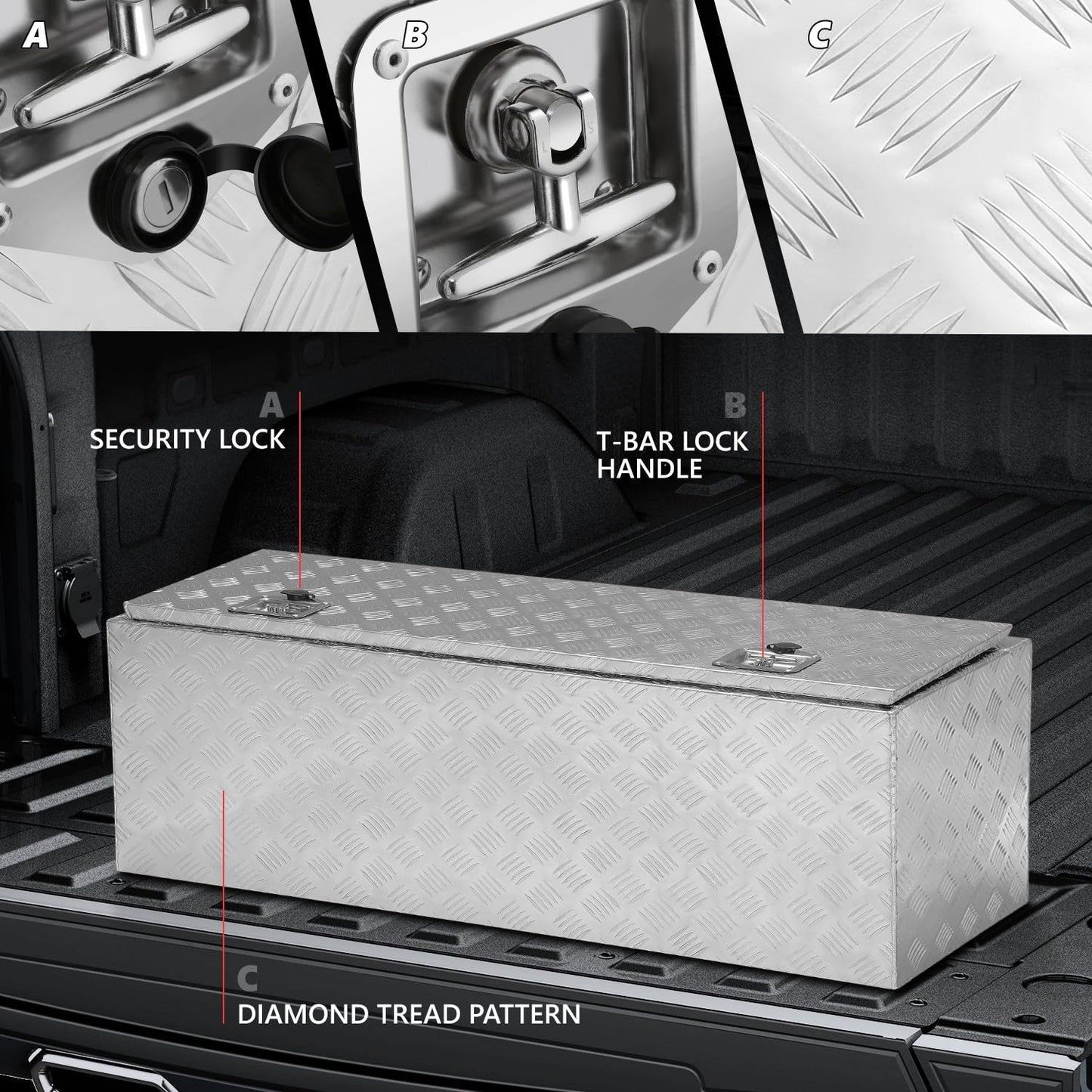 DNA MOTORING Lockable Truck Tool Box, Bed Organizer, Aluminum Storage Box w/Lock & Keys, 47"x18"x18", TBOX-T5-015-ALU, Silver