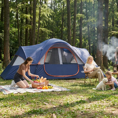 UNP Camping Tent 10-Person-Family Tents, Parties, Music Festival Tent, Big, Easy Up, 5 Large Mesh Windows, Double Layer, 2 Room, Waterproof, Weather Resistant, 18ft x 9ft x78in (Navy Blue)