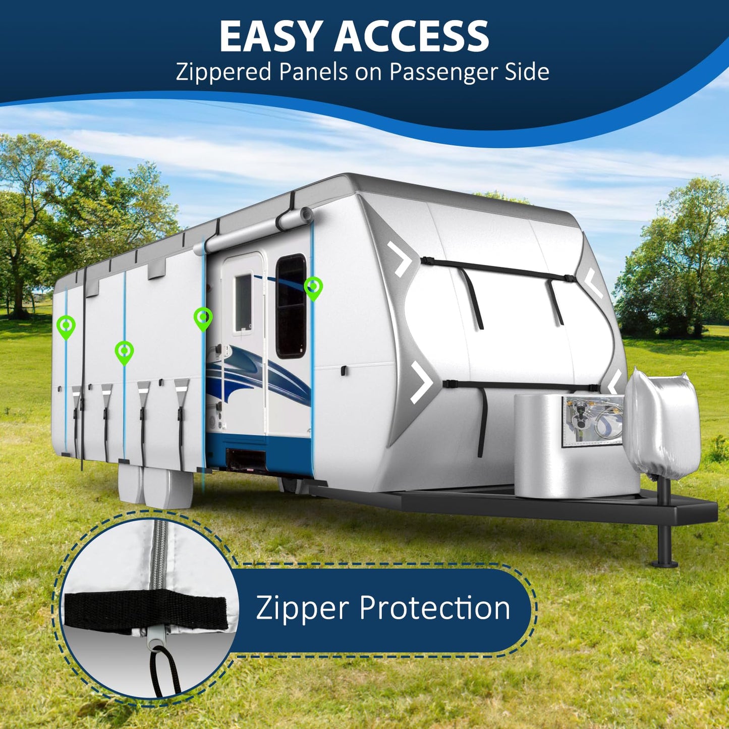 Mofeez Oxford Fabric Travel Trailer RV Cover, 420D Oxford Camper Covers 30-33 with Roof Top AC Waterproof Travel Trailer Cover with Tire Covers, Jack Cover and Propane Tank Cover