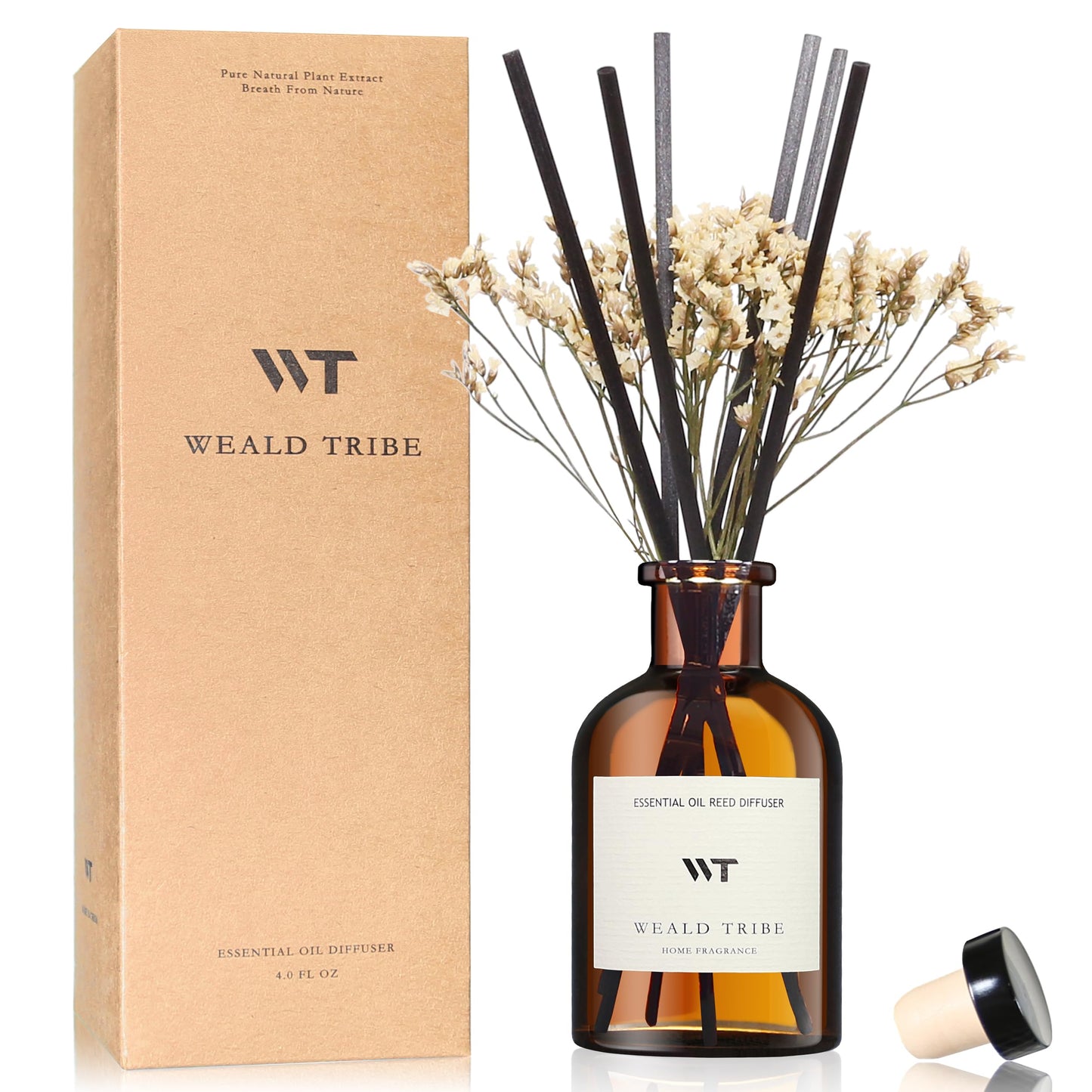 WEALD TRIBE Flower Reed Diffuser Set Vanilla Cinnamon Scent for Bathroom Air Fresheners | 4.0 fl oz Essential Oils with Sticks Home Fragrance Defusers | House Bedroom Office Shelf Decor & Gift