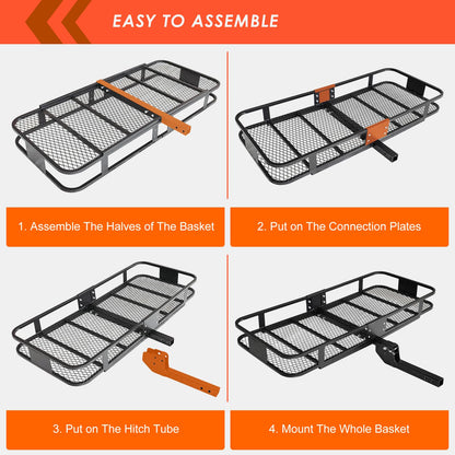 Hitch Mount Cargo Carrier Basket 60"*25"*6"+Waterproof Bag 25 Cubic Feet(60"*24"*31"),and Cargo Net with Attachment Hooks,Ratchet Straps,Hitch Stabilizer.500 Lbs Capacity,Foldable,fit 2" Receiver