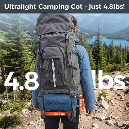 KingCamp Ultralight Camping Cot, Portable Folding Sleeping Cot for Adults, 265 Lbs Heavy Duty Compact Bed for Outdoor Backpacking Travel Hiking, Extra Wide 75 x 25 Inches, Blue Black