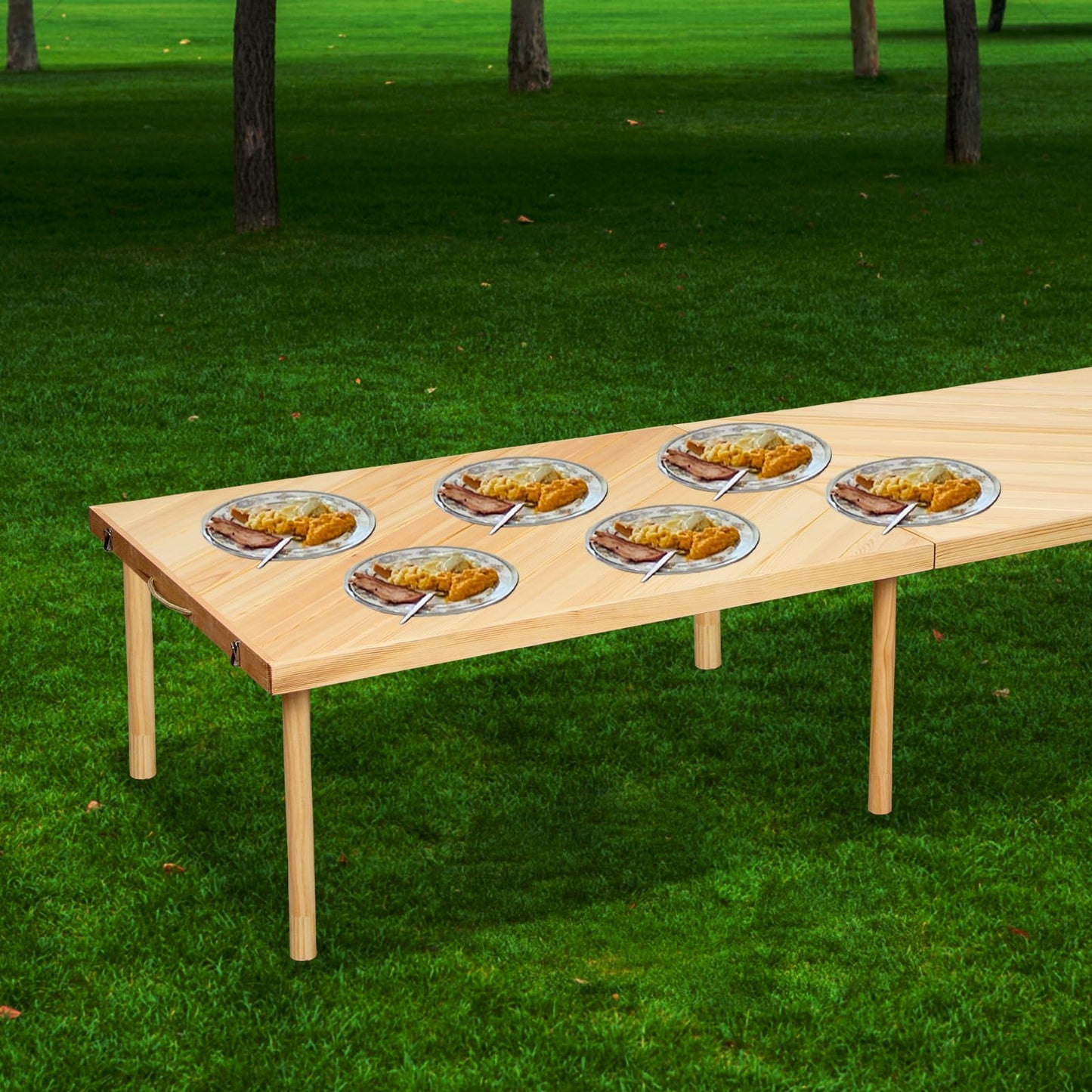 Zupemo 80"x30" Boho Wooden Picnic Table, Portable Outdoor Low Picnic Table with Adjustable Legs 13" & 16" for Floor Seating, Beach, Camping, BBQ, Backyard, 80x30in Seating for 12 People