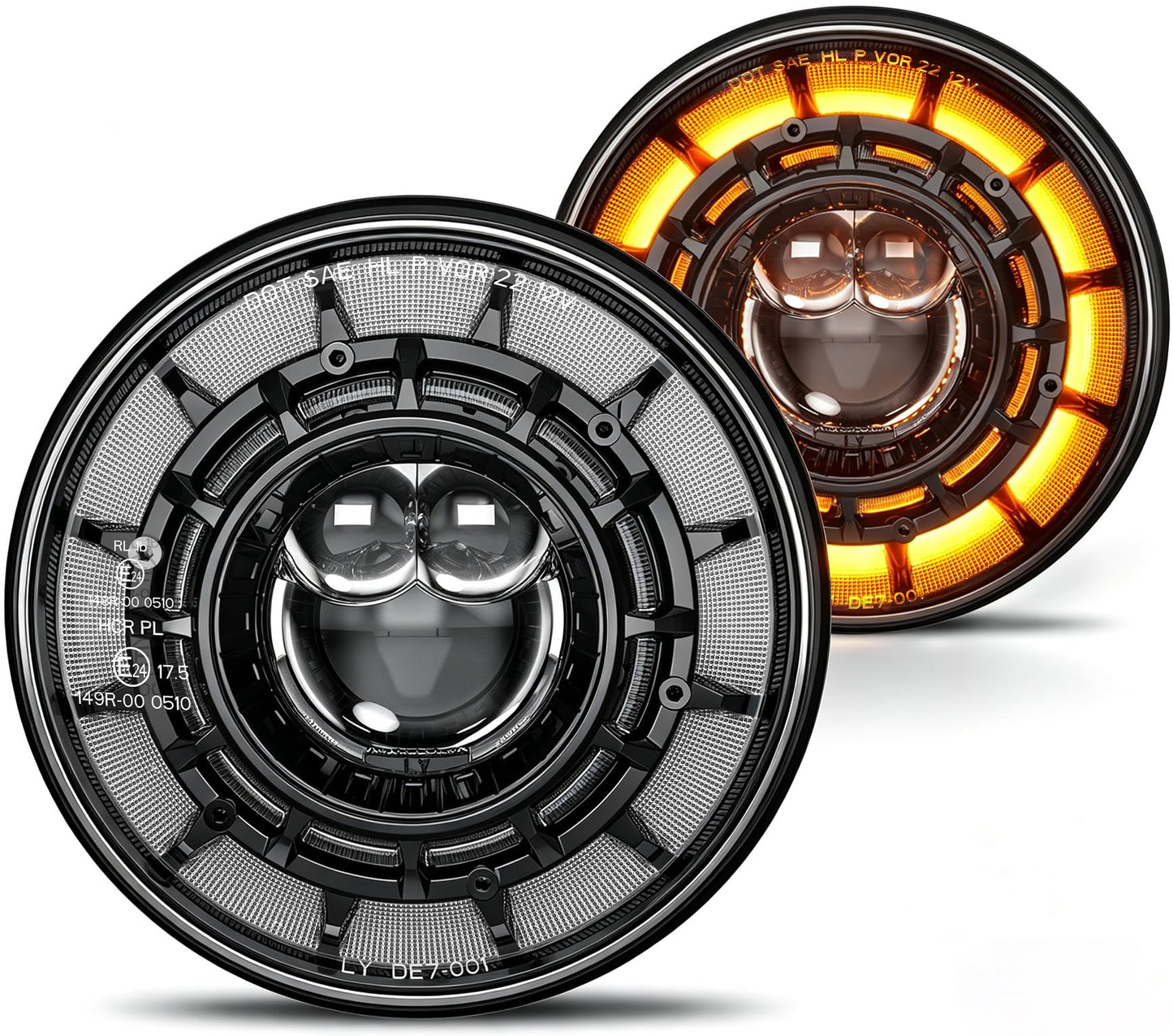 AUDEXEN 7 Inch LED Headlights for Jeep Wrangler JK JKU LJ CJ TJ 1997–2018, Round Headlamps with DRL & Turn Signal, Halo Ring, High/Low Beam, DOT Approved, Plug & Play