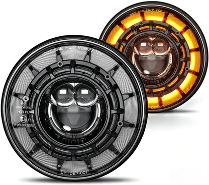 AUDEXEN 7 Inch LED Headlights for Jeep Wrangler JK JKU LJ CJ TJ 1997–2018, Round Headlamps with DRL & Turn Signal, Halo Ring, High/Low Beam, DOT Approved, Plug & Play