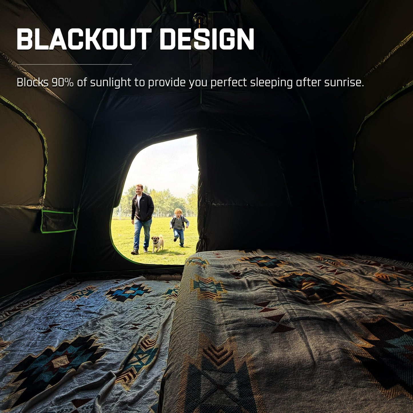 Happy Travel Tent 6 Person Blackout Camping Tent, Portable Easy Setup Cabin Tents with Dark Space Design, Light Blocking Tent with Top Rainfly for Outdoor Camping, Water-Resistant,10'L x 9'W x 79" H