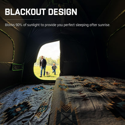 Happy Travel Tent 6 Person Blackout Camping Tent, Portable Easy Setup Cabin Tents with Dark Space Design, Light Blocking Tent with Top Rainfly for Outdoor Camping, Water-Resistant,10'L x 9'W x 79" H