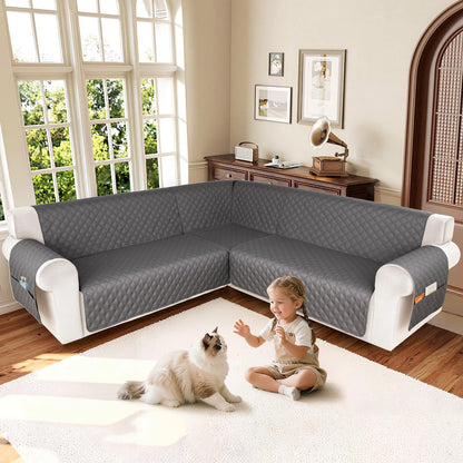 HDCAXKJ Waterproof Sectional Couch Cover L Shaped Sofa Covers Washable Corner Sectional Slipcovers Dog Pet Proof U Shape Furniture Protector with Upgraded Anti Slip Strips (XX-Large, Dark Grey)