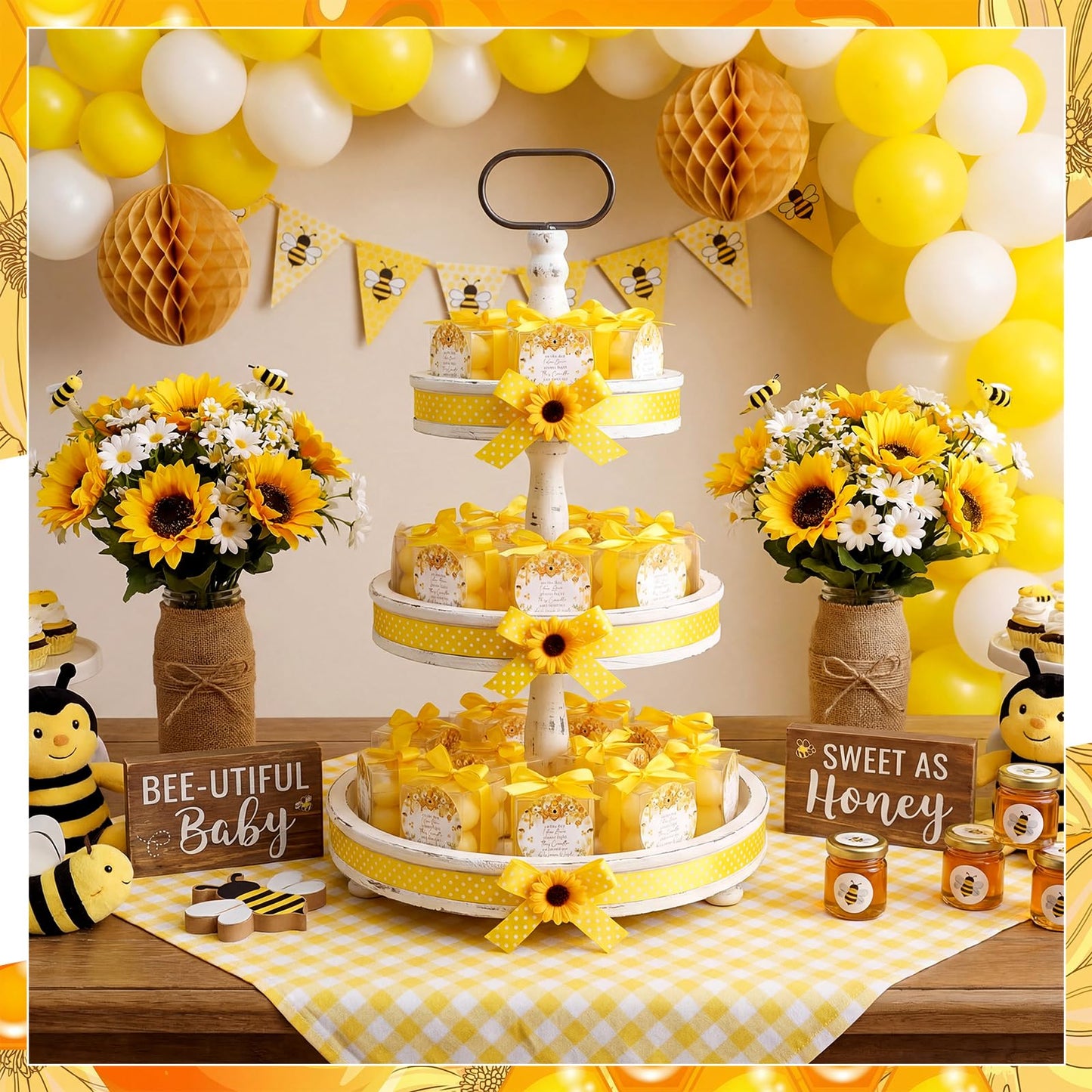 MTLEE 24 Sets Bee Baby Shower Favors Party Candle Small Bubble Candle Baby Shower Favors for Guests Tea Candles Bulk with Stylish Ribbons Cards Gifts (Yellow, Bee)