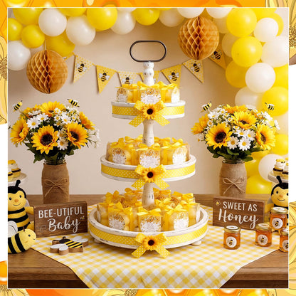 MTLEE 24 Sets Bee Baby Shower Favors Party Candle Small Bubble Candle Baby Shower Favors for Guests Tea Candles Bulk with Stylish Ribbons Cards Gifts (Yellow, Bee)