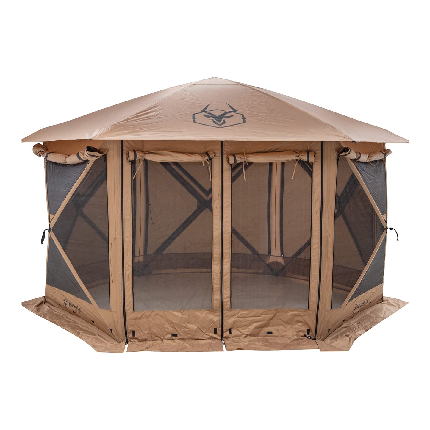 Gazelle Tents™ G6 Cool Top 6-Sided Portable Gazebo, Easy Pop-Up Hub Screen Tent, Waterproof, UV Resistant, 8-Person & Table, Badlands Brown, 91” x 139” x 123”, GG620BR