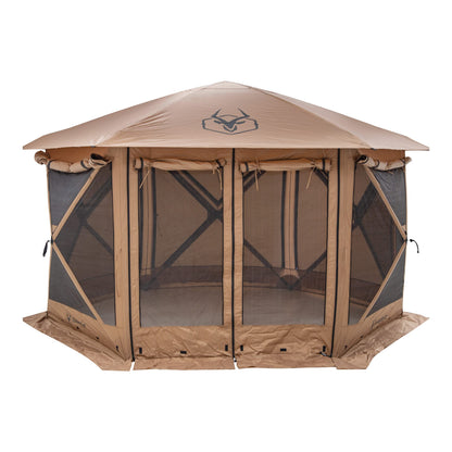 Gazelle Tents™ G6 Cool Top 6-Sided Portable Gazebo, Easy Pop-Up Hub Screen Tent, Waterproof, UV Resistant, 8-Person & Table, Badlands Brown, 91” x 139” x 123”, GG620BR