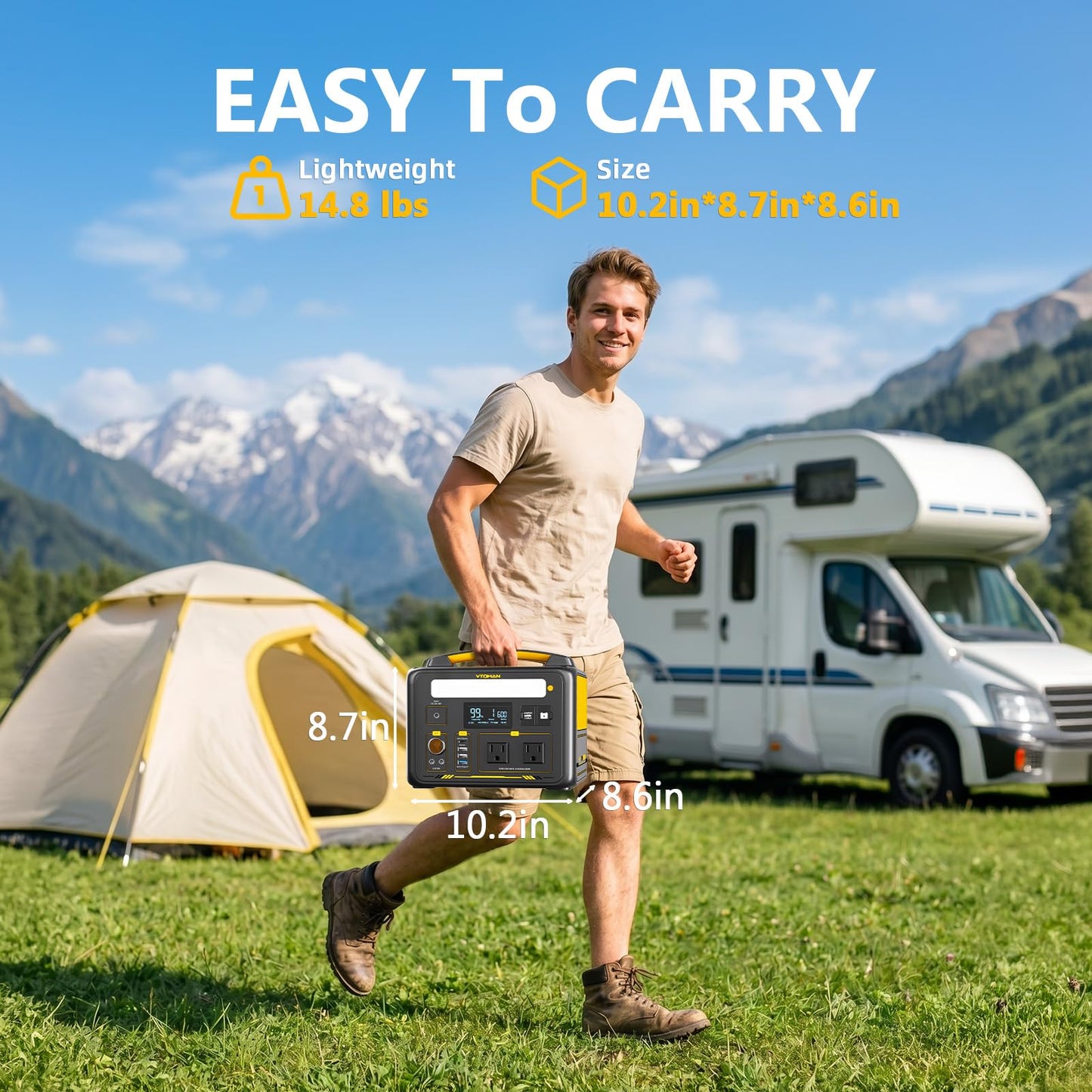 VTOMAN Jump 600X Portable Power Station 600W, 299Wh Solar Generator LiFePO4 Battery Power Station with Jump Start for Car, 1200W AC Outlet, PD 60W USB-C, 3x Regulated 12V/10A DC for Camping, RV Travel