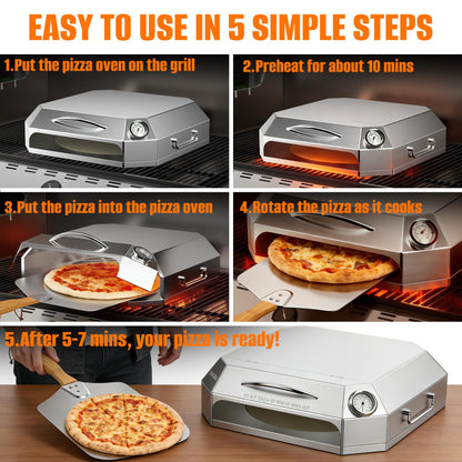 Onlyfire Stainless Steel Grill Top Pizza Oven Kit, Portable Pizza Maker for Gas Charcoal Pellet Grill, Flip-Open Lid, Includes Pizza Stone, Pizza Peel & Thermometer, Fits Weber Napoleon