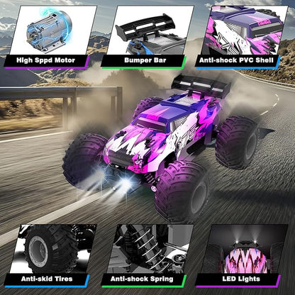 Sjpzwcrl Remote Control Car Toy Truck: - Hand Controlled Monster Truck Toys RC Car Electric Rock Crawler RC with Headlights and Colorful Toy Cars Body Lights for Boy Kids (Purple)