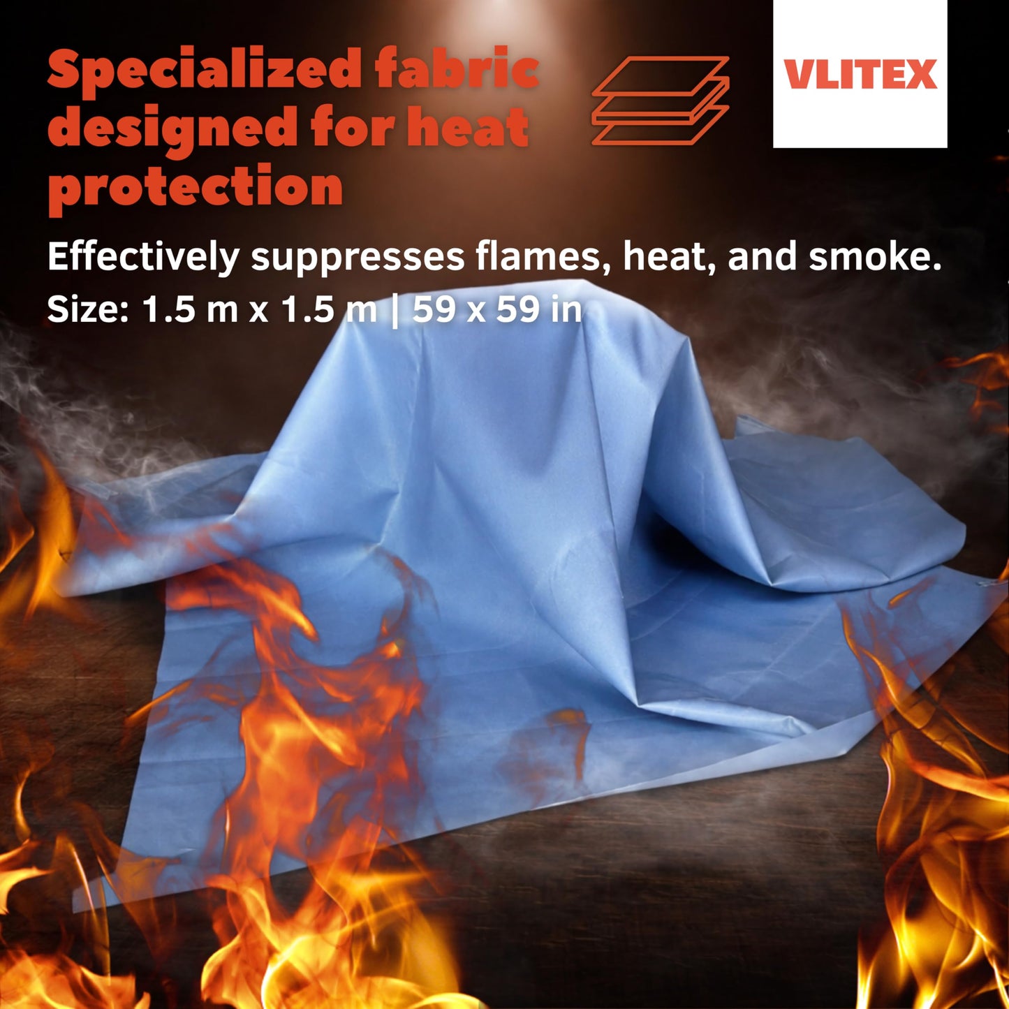 VLITEX Fire Blanket (59 x 59 in) | Engineered in Germany | Emergency & Lithium Battery Fire Suppression Blanket | Certified Fireproof Silicone & E-Fiberglass