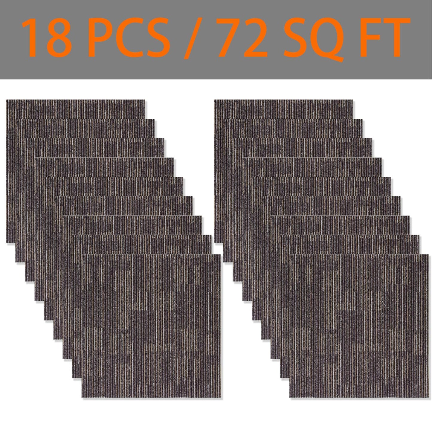 18 PCS Commercial Carpet Tiles 24"x24" (72 Sq Ft) Heavy Duty Carpet Squares with Non-Slip Backing, Modular Floor Tiles for Office, Basement, Home (Brown)