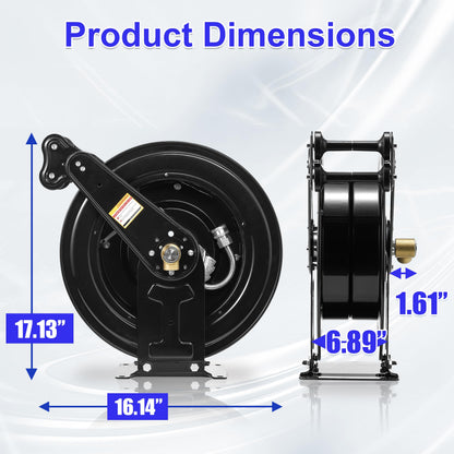 JOEJET Auto-Retractable Pressure Washer Hose Reel, 50FT x 3/8" Heavy Duty Steel Power Washer Hose Reel Dual Arm, 4000 PSI