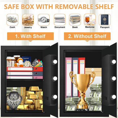 3.4 Cubic Feet Large Safes for Home Use Fire and Water proof, Digital Security Safe with Key and Combination, Home Safes Water and Fireproof for Firearm Medicine Money Valuables