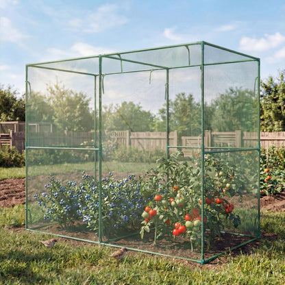 Aoodor 8x4x6 FT Crop Cage, Plant Protection Tent with Heavy Duty Steel Frame and Zippered Doors, Green Netting Cover for Garden, Lawn, Yard