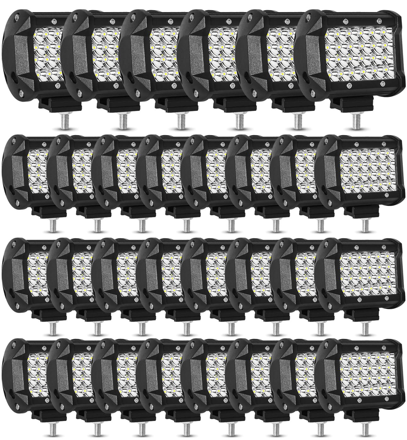 4 Inch LED pod Lights for Trucks - 72W 12000LM 12V/24V LED Work Light Bars Quad Row Equipment Light Waterproof Offroad Driving Lights for Car ATV UTV SUV Golf Cart Tractor (72W-30 Pack)