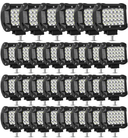 4 Inch LED pod Lights for Trucks - 72W 12000LM 12V/24V LED Work Light Bars Quad Row Equipment Light Waterproof Offroad Driving Lights for Car ATV UTV SUV Golf Cart Tractor (72W-30 Pack)